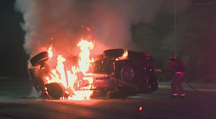 Driver arrested for DUI after fiery three-vehicle crash in Central Las Vegas