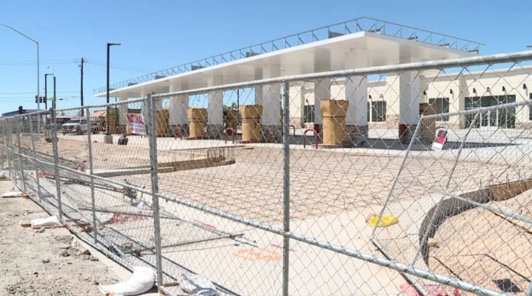 Long-delayed gas station project finally shows progress after nearly two years of lane closures
