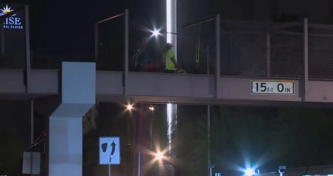 50-year-old pedestrian bridge demolition snarls traffic on Maryland Parkway